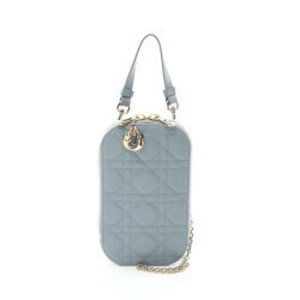 Dior Lady Cannage Phone Holder Handbag Leather Blue